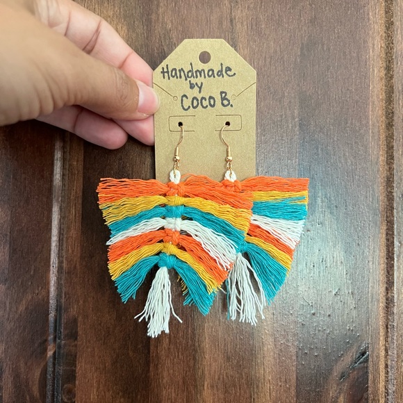 Handmade Macrame Fringe Earrings - Picture 3 of 4